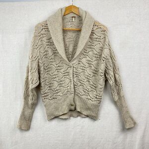 Free People Long Sleeve Crochet Knit Cardigan Sweater Size Small Wool Blend